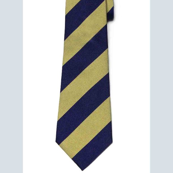 Turnbull and Asser Handmade English Silk Repp Stripe Tie Gold Navy Blue Men's - Picture 1 of 2